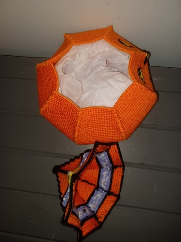 Halloween Jack O Lantern Pumpkin Candy Basket Bucket Plastic Canvas Completed - Picture 5 of 7