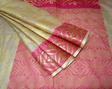BVH WEARABLE PURE SILK Vintage Sari 5yds 21SEP3202 X06 E827 Pink Cream ABCKB