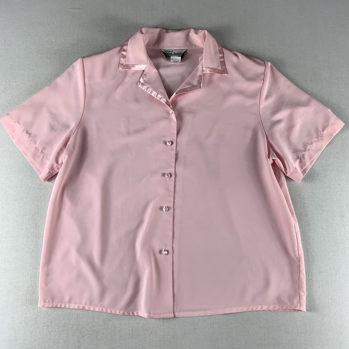 SARAH BENTLEY PINK BUTTON UP SHIRT WOMENS PL SHORT SLEEVE COLLAR