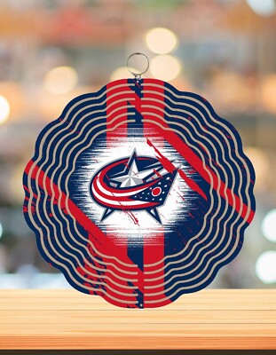 Handmade Columbus Blue Jackets Inspired 8in Round 3D Wind Spinner