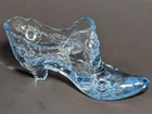 Fenton Glass Slipper Shoe Light Blue Floral