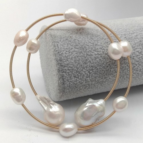 White Baroque Freshwater Pearl Keshi Pearl Adjustable Bracelet - Picture 7 of 7