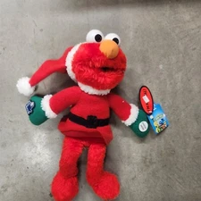 15" 1997 Christmas Elmo Santa Hat & Scarf Plush Stuffed Sesame Street Jim Henson