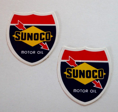 2x Werbe-Aufkleber Sunoco Motor Oil USA Racing Fuels Sun Oil Company Indy 70er