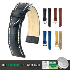 Hirsch Modena Leather Watch Strap - Alligator Embossed  Bonus Battery