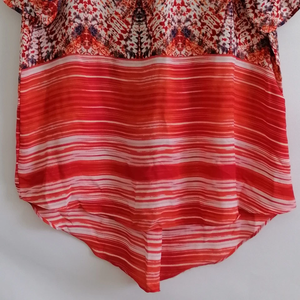 Blusa Top Cato Para Mujer Roja Manga con Pestaña Redonda Dobladillo Alto Bajo a Rayas Talla L Nueva con Etiquetas Foto 3 de 4