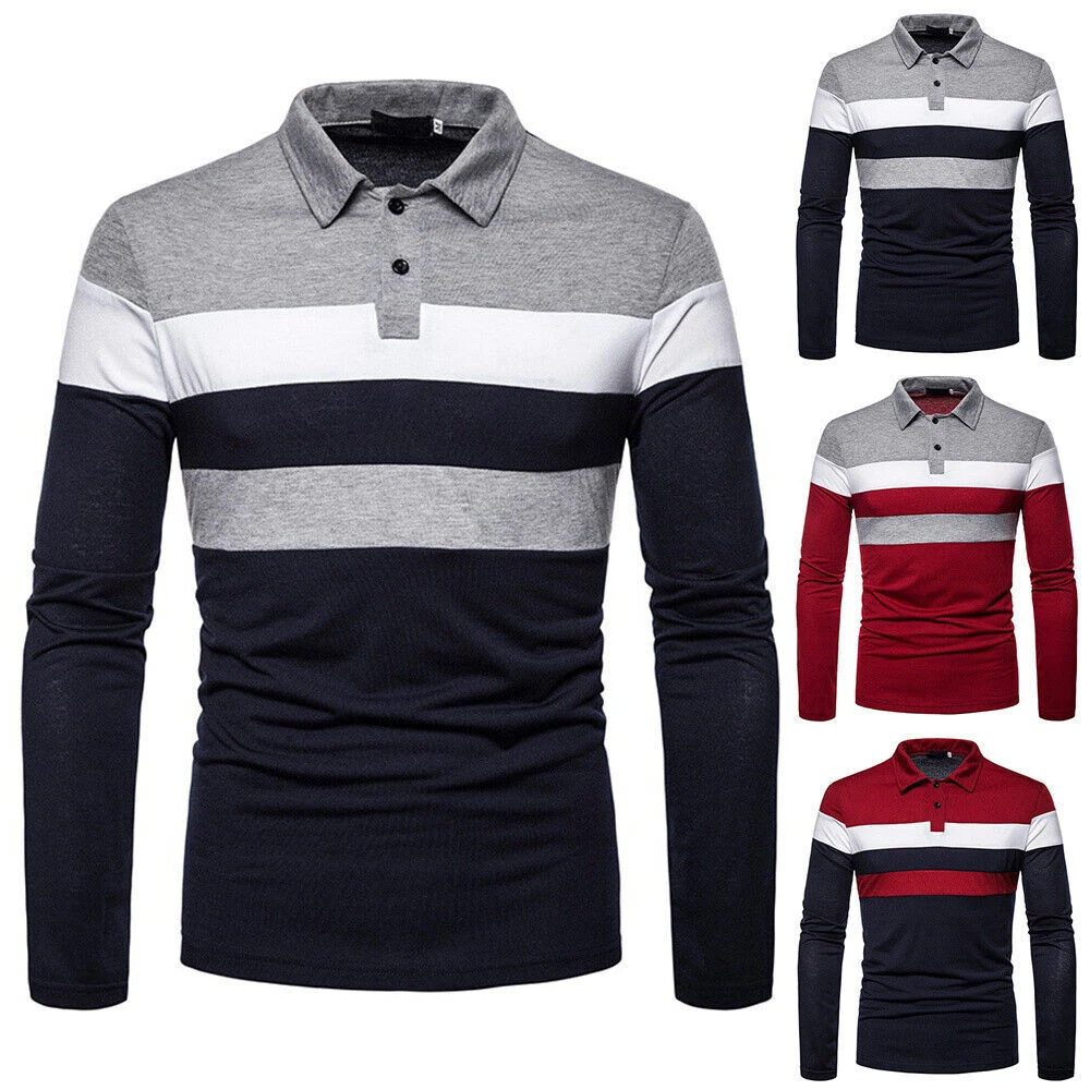 Men's long sleeve collared pullover shirts hot sale