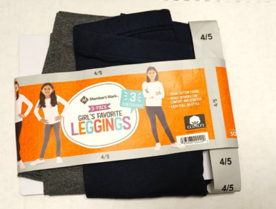 NWT Girls Member's Mark 2 Favorite Leggings 4/5 Navy/Charcoal