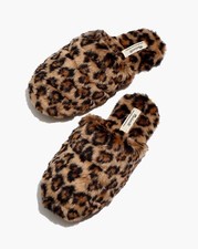 Madewell Slippers Womens 6M Quilted Scuff Slippers In Leopard Recycled Faux Fur