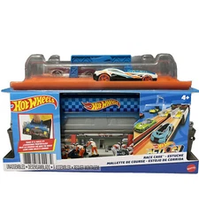 Hot Wheels Toy Cars & Track Set Race Case Playset with 2 Vehicles in 1:64 Scale