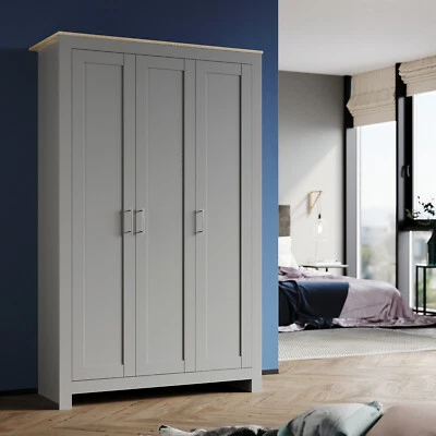 ELEGANT Modern 3 Door Triple Wardrobe Matte Grey Storage Rail Cupboard Bedroom Furniture