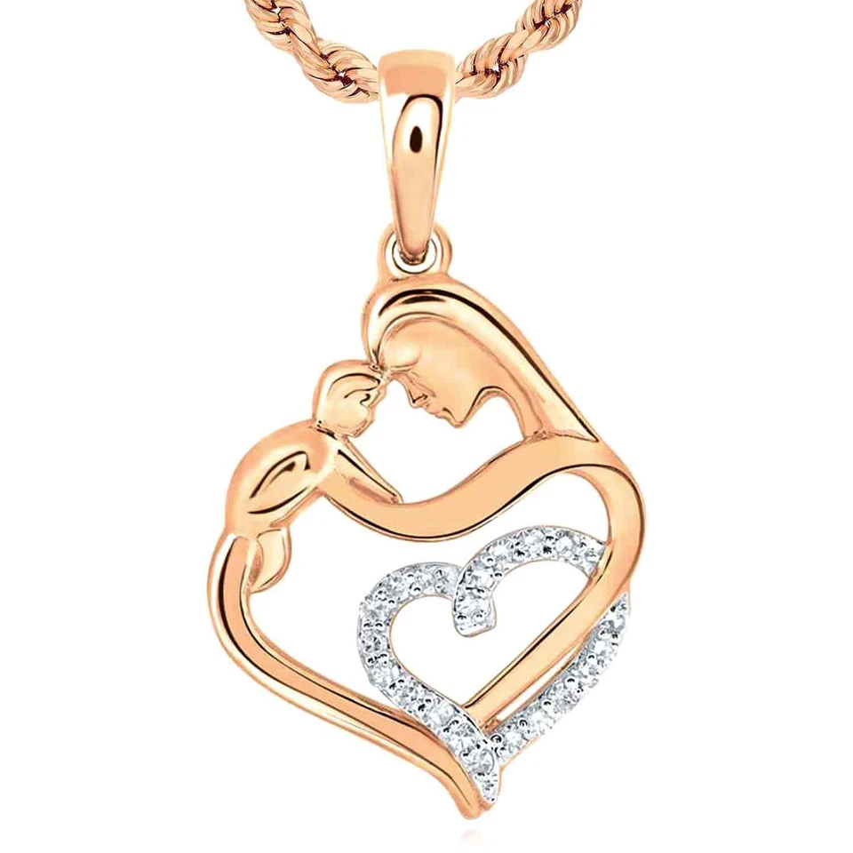 Colgante Corazón Madre Niño Rosa Amarillo Blanco Oro 10k Diamante Natural 0.10CTW Foto 4 de 4