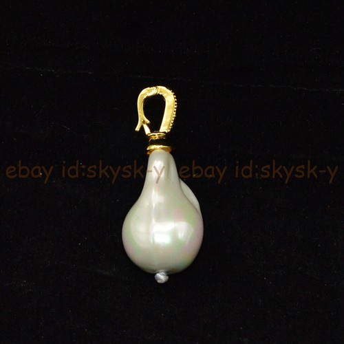 Huge 15x24mm White South Sea Baroque Shell Pearl 14K Yellow Gold Plated Pendant - Picture 2 of 7