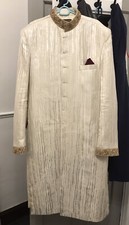 White With Gold Mens Hassan Shafiq Bespoke Menswear Large/XL Wedding Sherwani