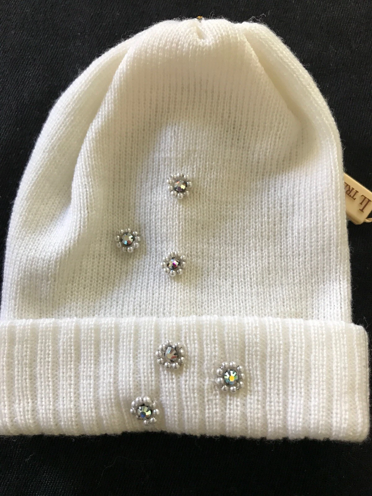 Il Trenino (Italy) NWT 100% Wool Ivory Embellished Bling Beanie- 0-3