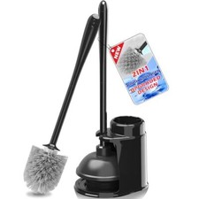 Toilet Plunger And Brush Set Black With Holder And Hidden Tweezers Heavy Duty Ba