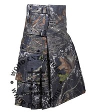 Jungle Camouflage Gothic Utility Kilt Four Pockets with Black Accessories