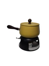 Vintage Mid Century Yellow Fondue Set ~ 4 Piece