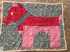 Vintage Handmade Patchwork Folk Art Quilt With Dog 25 By 20 Retro Frameable