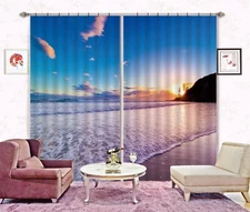 3D Sunset Ocean Waves ZHUA3082 Photo Curtain Window Blockout Fabric Amy 2023
