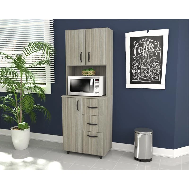 Inval 3 Drawer 4 Shelf Kitchen Microwave Storage Cabinet in Gray