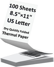100 Sheets US Letter Size Thermal Paper, 8.5 x 11 Inch Thermal Printer Paper for