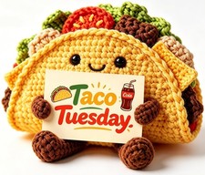 Taco Tuesday Crochet Plush with Message Card Palm Sized Yellow