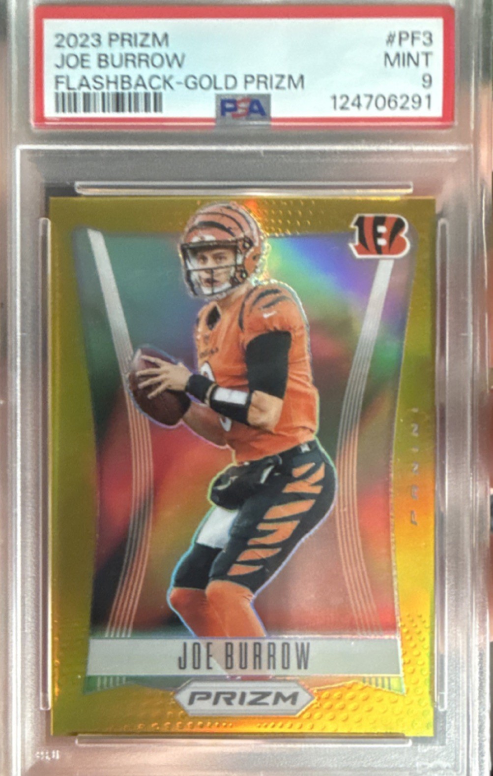 Joe Burrow 2023 Panini Prizm Flashback Gold Prizm #PF-3 /10 PSA 9 Bengals