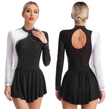 Womens Skirted Sparkly Rhinestone Dress Holiday Dancewear Press Buttons Costume