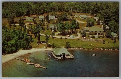 Sunapee New Hampshire White Shutter Lodge Aerial View c1959 Postcard
