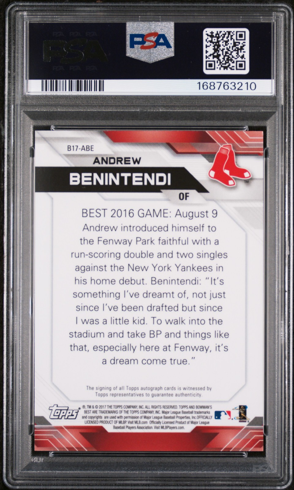 2017 BOWMAN'S BEST OF 2017 AUTO ANDREW BENINTENDI ROOKIE RC 15/25 PSA 9 AUTO view 2