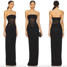 Lovers and Friends  NWT Zahra Gown in Black Lace Jersey Column Maxi Dress XS