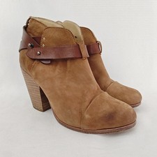Rag  Bone Harrow Brown Tan Suede Leather Stacked Heeled Ankle Boots 37