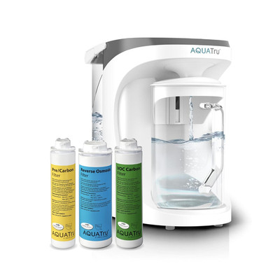 Aquatru Compact 4-Stage Water Purifier with Glass Carafe - Removes 84 Contaminan