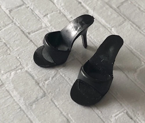 Vintage Barbie Shoes Classic Black Open-Toe Pumps Marked Japan