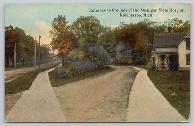 #ad Vintage Michigan State Hospital Insane Asylum Entrance Postcard Kalamazoo MI $19.99
