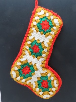 Granny Square Crochet Christmas Stocking 14''  Vintage D3335