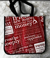 Lululemon Reusable Shopping Gift Bag Friends More Important Red Black Tote 14x15