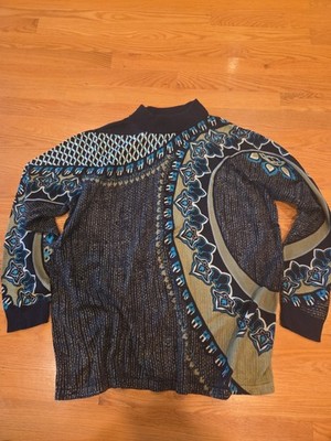 Vintage Bob Makie Wearable Art Blue Turquoise Paisley Sweater Size XXS