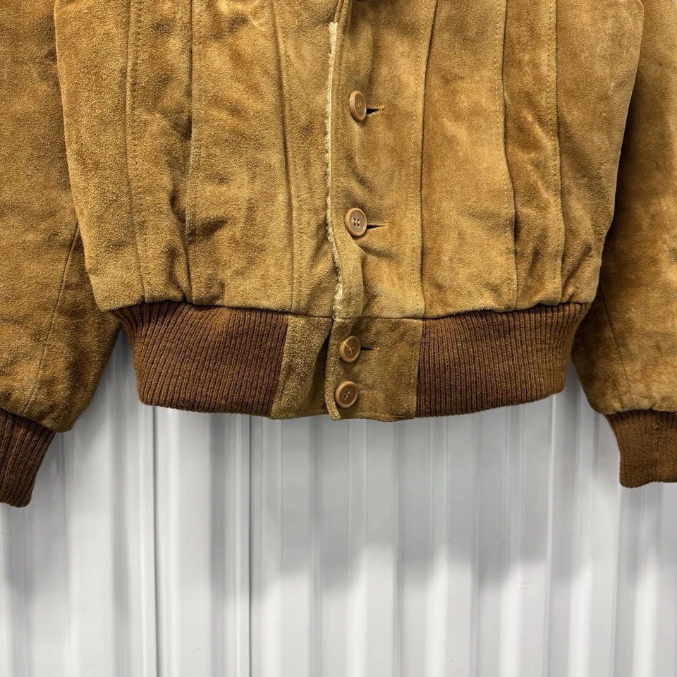 Vintage Berman’s Suede Leather Faux Fur Sherpa Lined Jacket Bomber Men's Sz 40 - Image 3 of 4