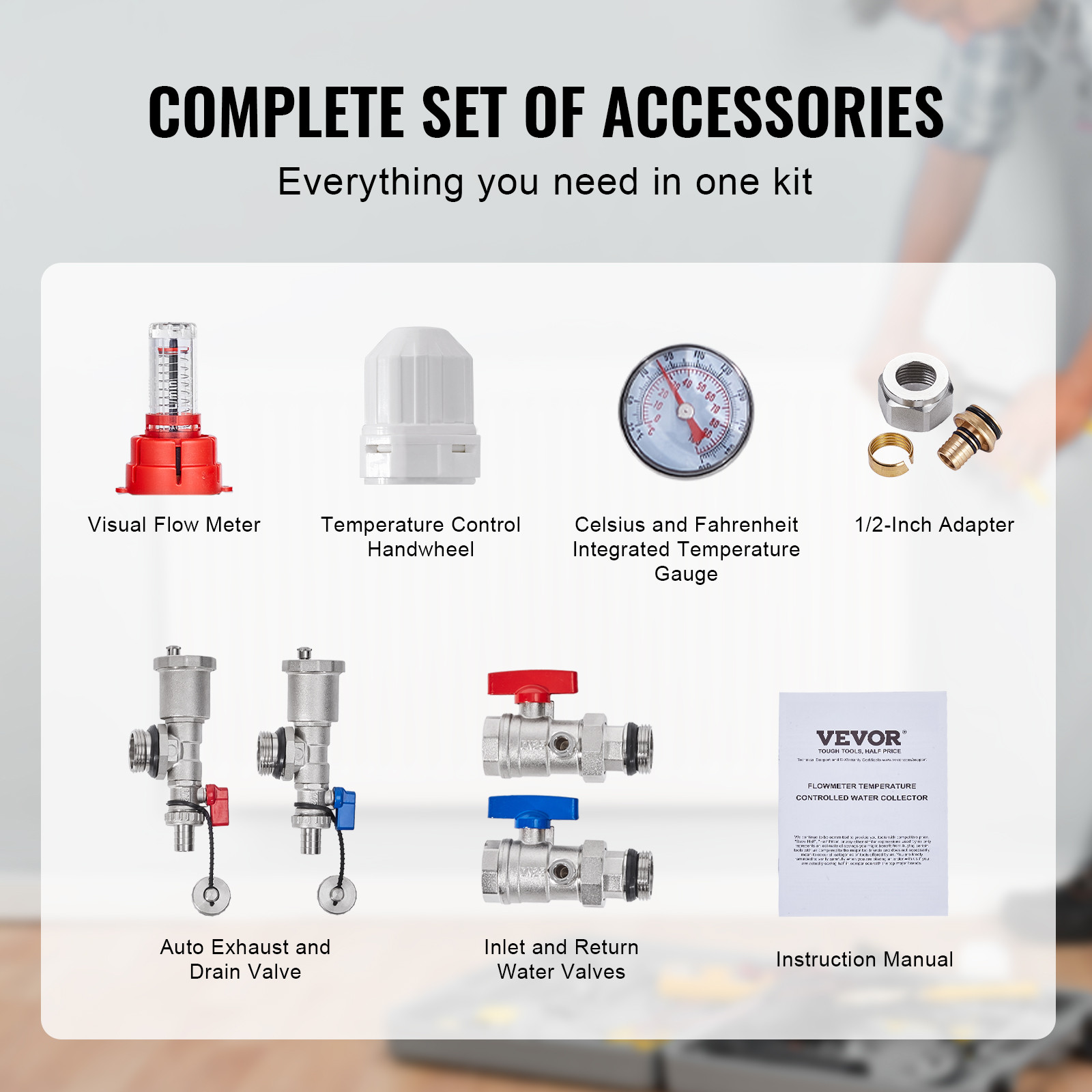 VEVOR 5-Branch Radiant Heat Manifold 1/2" PEX Tubing Floor Heating Manifold Set