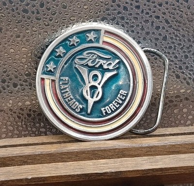 Vintage Ford V8 Flatheads Forever Stars & Stripes Western Belt Buckle