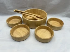 Vintage Winsome Wood Salad Bowl Set 7 Pcs Natural Hardwood Blond Finish