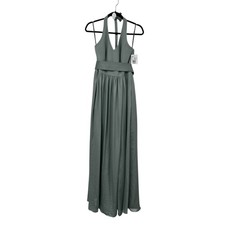 NWT White by Vera Wang Dusty Green Halter Neck Maxi Dress with Sash Womens 4