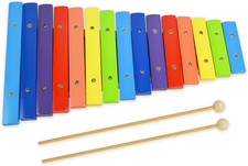 Xilofono Diatonico Soprano Arcobaleno in Legno Colorato a 15 Note Con Due Bacche