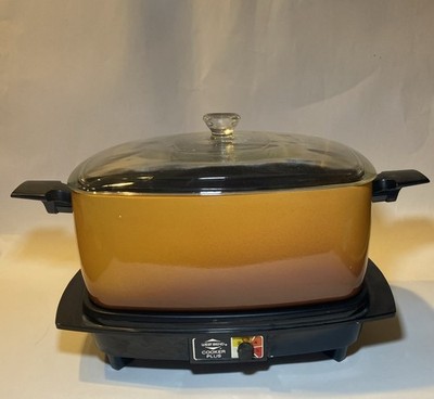 Vintage West Bend 6 Quart Slo-Cooker Golden Yellow Ombre #5275 Clear Glass Lid