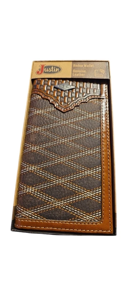 Justin Rodeo Wallet Genuine Leather Geometric Pattern Brown Aztec Long Wallet - Image 4 of 4