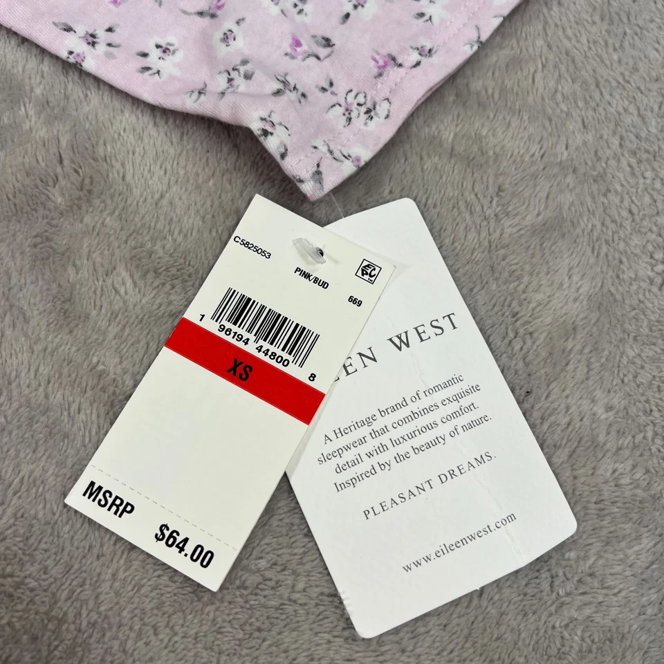 Vestido de Noche Eileen West Para Mujer XS Rosa Gris Floral Manga Larga Tejido Algodón NUEVO Foto 2 de 4