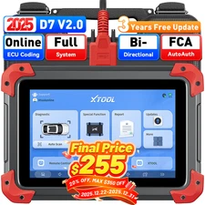 2025 XTOOL D7 V2.0 Full System Diagnostic Bi-Directional Scanner Key Programmer