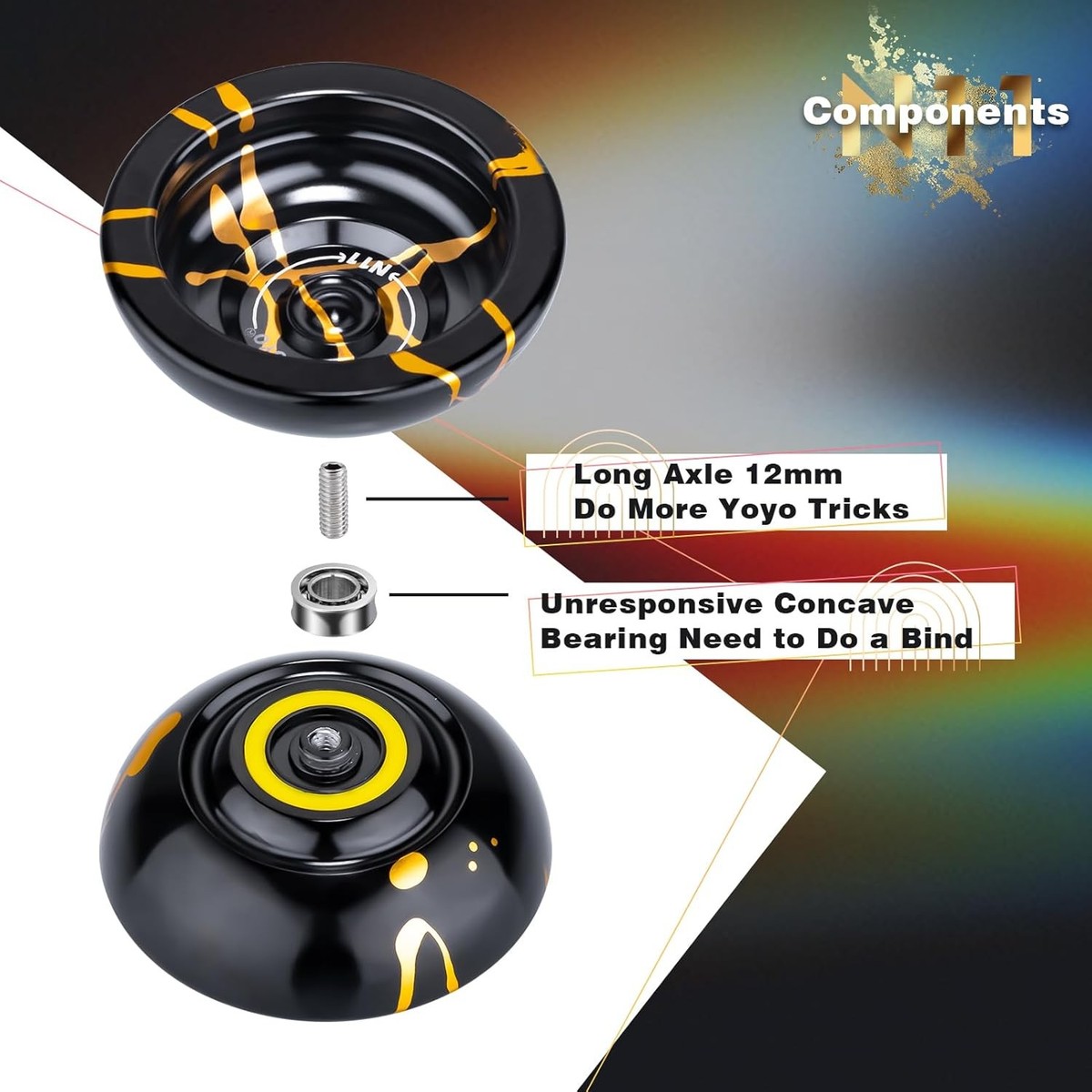 Yo-yo Professionnel YOSTAR V10 - Métal Doré/rouge, Mode Réactif & Non Réactif, Pour Débutants Et Experts, Avec Cordes, Gant, étui
